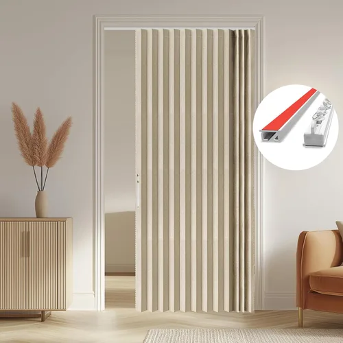 Vista 13 de AJAZZ Cortinas 100% Opacas para Puertas Corredizas de Entrada, Puertas de Acordeón para Entrada, Cortina Magnética para Puerta de Dormitorio Sala