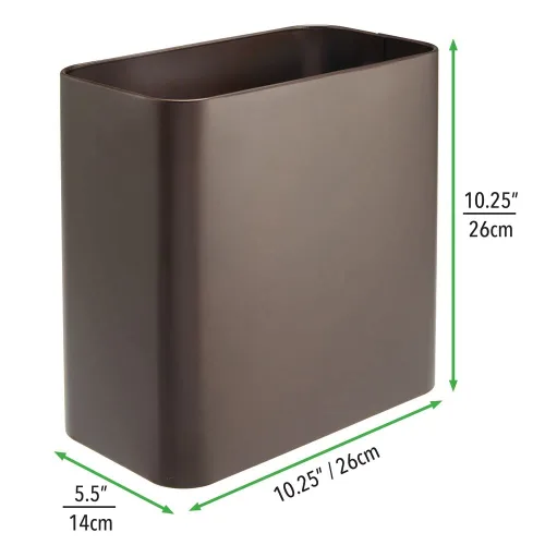 Vista 4 de mDesign Cubo de basura pequeño de metal de 2.4 galones/9 litros, cesto de basura contenedor para baño, contenedor delgado de desperdicios cubos