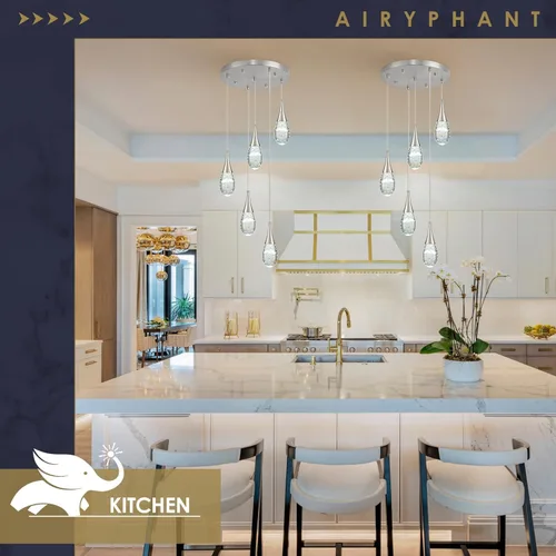 Vista 7 de Lámparas colgantes de 5 luces colgantes para isla de cocina, lámpara moderna regulable, iluminación colgante LED para cocina, isla, comedor, baño