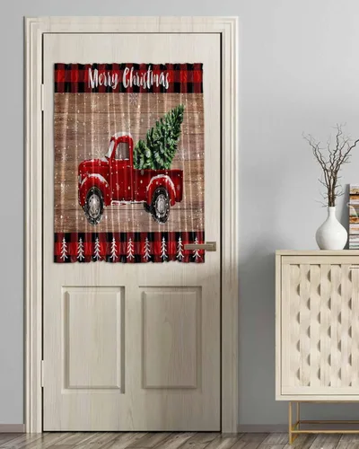 Vista 30 de Cortinas de puerta francesa de Navidad para ventana de puerta, panel de cortina con bolsillo para barra con alzapaños para luz lateral delantera