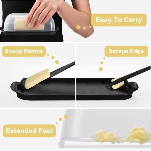 Vista 5 de AONCO Mantequillera, recipiente para mantequilla con tapa transparente para encimera, mantequillera irrompible para decoración de cocina del hogar