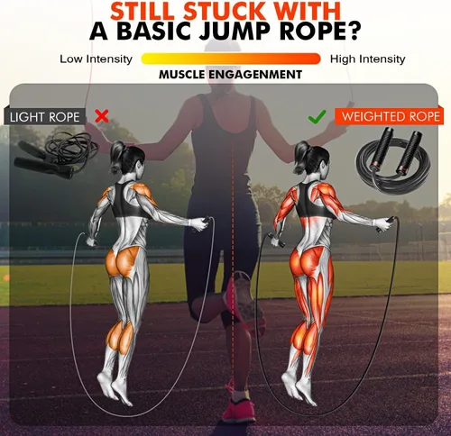 Vista 4 de KUTIZE Cuerda de saltar, cuerda de saltar pesada para hombres y mujeres, cuerdas de saltar pesadas ajustables de 1 libra, adecuada para boxeo