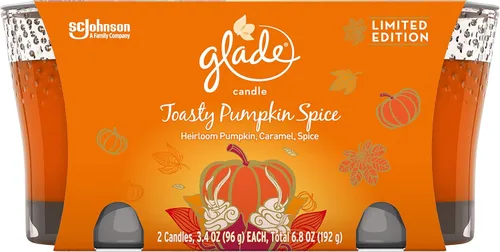 Glade Ambientador de vela en frasco, edición limitada, especias de calabaza tostada, 2 velas, 6.8 onzas
