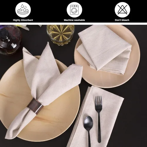 Vista 8 de Bedding Craft Juego de 12 servilletas de cena de tela de lino de linaza y algodón - 18x18 pulgadas, naturales con dobladillo, de tela reutilizable
