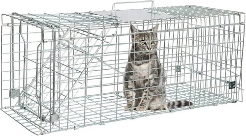 Vista 4 de ANT MARCH Live Animal Cage Trap 32''x11.5"x13" Steel Humane Release Rodent Cage with Gloves for Rabbits, Stray Cat, Squirrel, Raccoon, Mole, Gopher