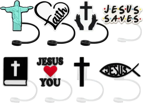 Fundas de paja de Jesús de silicona, tapa de paja de Jesús, adornos cristianos para popote de 0.315 in para vaso Stanley Cup de 30 y 40 onzas,
