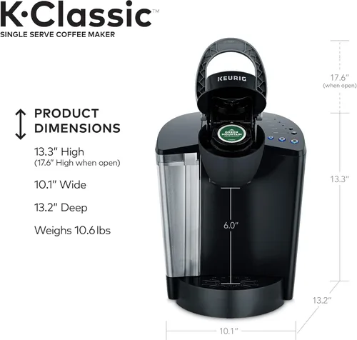 Vista 8 de Keurig K -Classic - Cafetera para Cápsulas K-Cup, para una sola taza de 6 a 10 oz / 177.44 a 295.74 ml. de tamaño de café, negro.