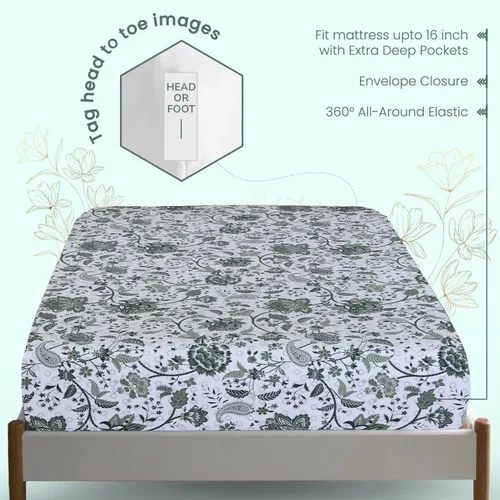 Vista 4 de Feather & Stitch - Sábana bajera ajustable de 100 % algodón, 300 hilos, ligera, refrescante y transpirable, con bolsillo profundo elástico regular