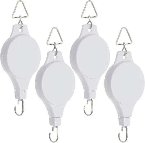 Paquete de 4 poleas retráctiles para plantas, polea de fácil alcance, rueda de altura ajustable para colgar plantas, resistente, colgador de plantas