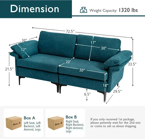 Vista 110 de Giantex Sofá modular de 3 asientos, 100.5 pulgadas de largo convertible con puerto USB y tomacorriente, cojín para reposabrazos, sofá modular