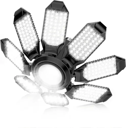 Vista 8 de Luz de garaje – Bombilla de garaje súper brillante de 15000 lúmenes, equivalente a 150 W, atornillada en enchufe E26 con 6 paneles deformables, 6500