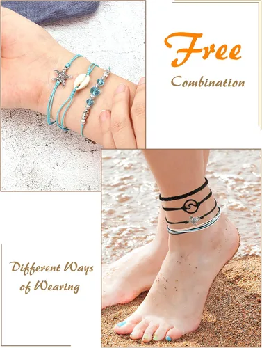 Vista 5 de Hicarer 21 pulseras de olas surfistas ajustables e impermeables hechas a mano para la amistad, joyería para mujeres y adolescentes