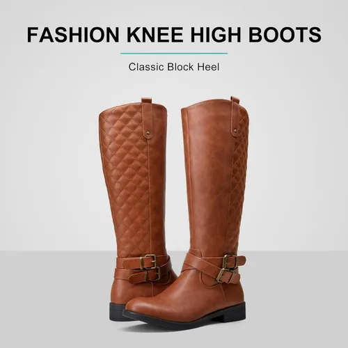 Vista 3 de Vepose - Botas de equitación 49 para mujer, botas altas hasta la rodilla, botas de pantorrilla con hebilla