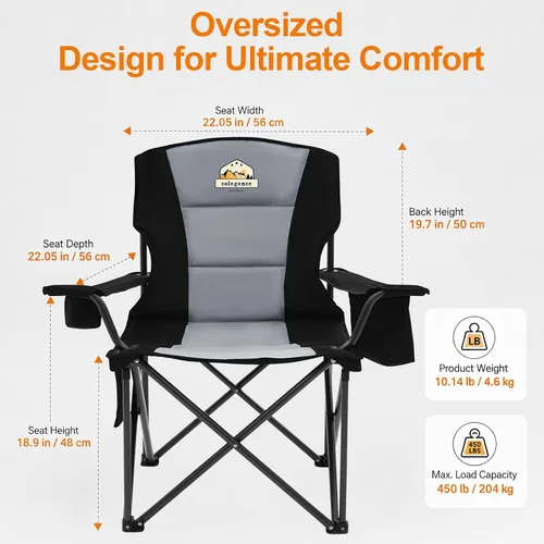 Vista 6 de Colegence Sillas de Camping Plegables de Tamaño Grande - Soporte de 450 LBS Silla de Campamento de Servicio Pesado con Cojín Acolchado, Sillas