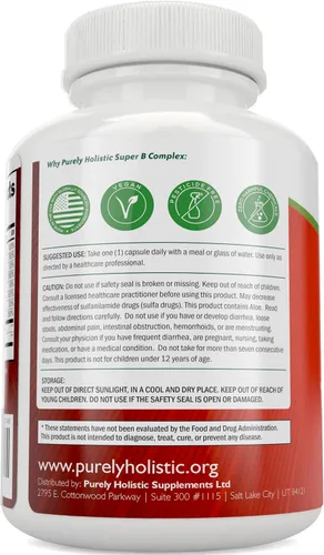 Vista 4 de Complejo de vitamina B – 8 vitaminas del complejo súper B con colina e inositol, vitaminas B1, B2, B3, B5, B6, B8, B9 y B12 – Complejo B100 – 180