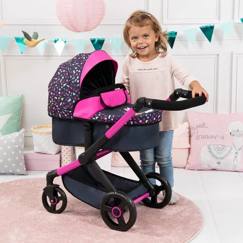 Vista 6 de Bayer: Cochecito Xeo: Formas Azul Marino y Rosa - Bolso a juego, asa ajustable, para muñecas de hasta 20", Edades 3+
