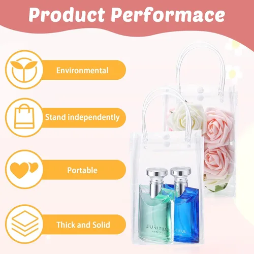 Vista 4 de Amylove 24 bolsas de regalo de plástico de PVC transparente con asa, bolsas de regalo reutilizables transparentes para compras, mercancías