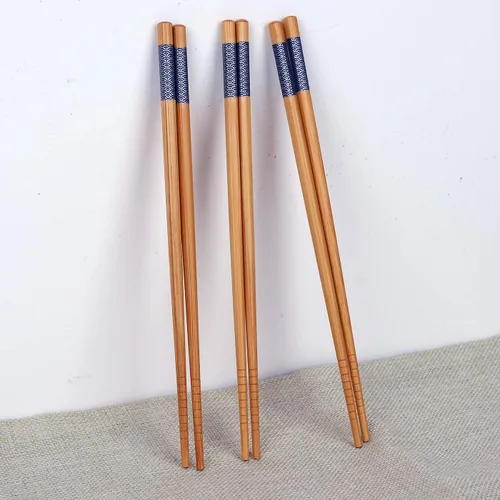 Vista 7 de Antner - Juego de 5 pares de palillos de bambú reutilizables de estilo japonés clásico, aptos para lavavajillas, palillos de bambú natural clásicos