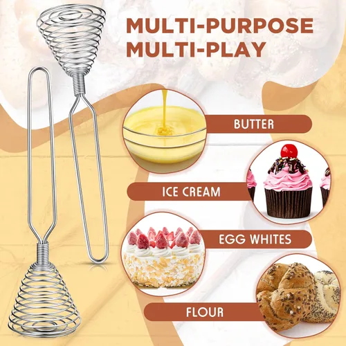 Vista 5 de Chengu Batidor de huevos de acero inoxidable estilo francés para cocinar, 8.46 pulgadas x 1.97 pulgadas, color plateado