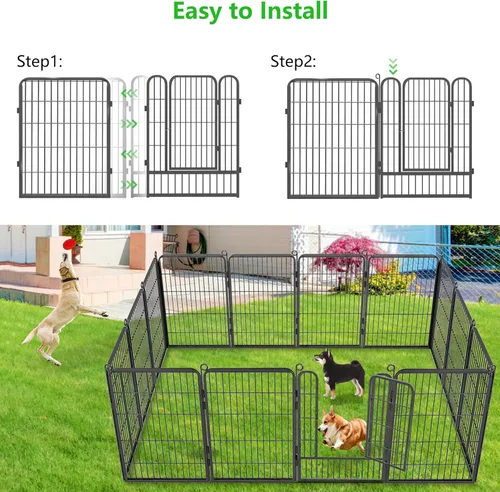 Vista 7 de Valla de jardín con puerta, 22 pies de largo x 32 pulgadas de alto, valla de jardín para patio, 10 paneles para perros sin excavar al aire libre