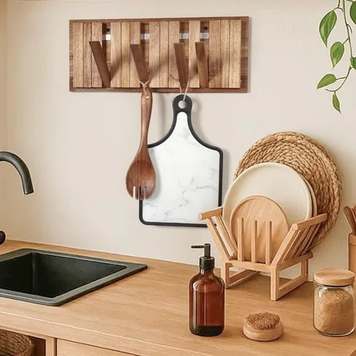 Vista 8 de Perchero de pared para entrada: plegable madera rústica 8 ganchos 16.5inch Piano Hanger for Small Space Bathroom Hallway for Towel Backpack Jacket