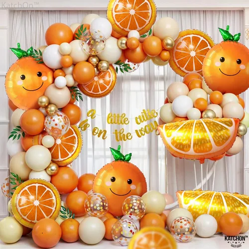 Vista 3 de KatchOn Globos de frutas naranjas enormes – Paquete de 11 Globos de rebanada para decoraciones de baby shower de Little Cutie