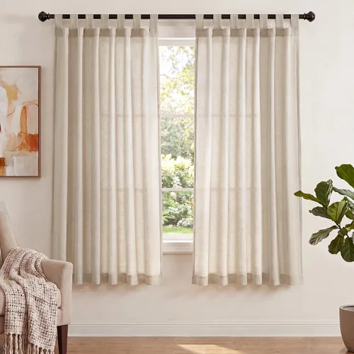 Cortinas de Lino de 63 Pulgadas de Largo con Trabillas Superiores Paneles de Tratamientos para Ventanas Semi Transparentes de Filtrado de Luz con