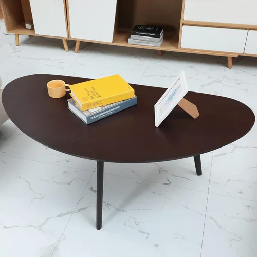 Vista 7 de FIRMINANA Mesa auxiliar moderna de mediados de siglo para espacios pequeños, mesa auxiliar ovalada grande para sala de estar, color espresso, 47.3