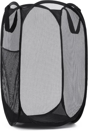 Vista 16 de Handy Laundry Cesta Plegable de Malla Emergente con Amplia Apertura y Bolsillo Lateral - Transpirable, Resistente, Plegable y Diseño que Ahorra Beige