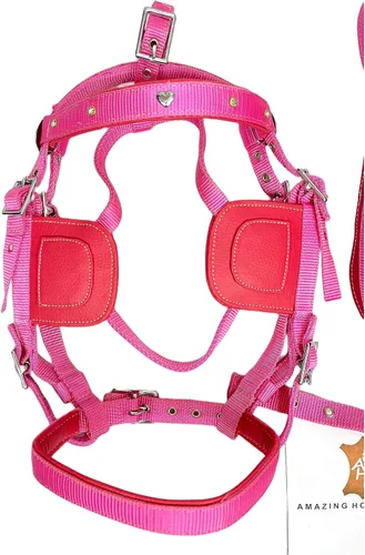 Vista 4 de Arnés de conducción de nailon unisex en rosa para carro de caballo individual rosa (matrimonial)