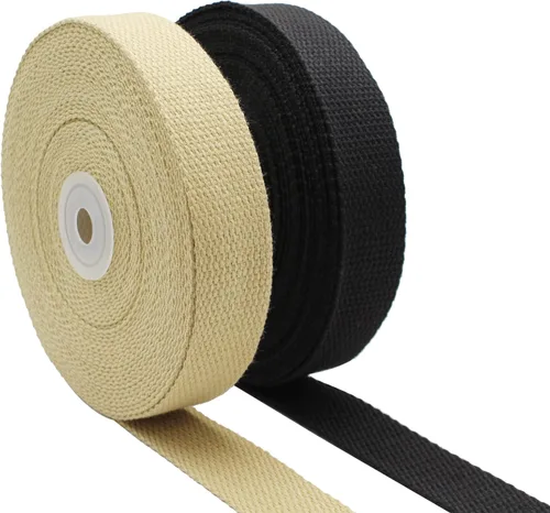 Vista 13 de Correas de algodón de 1 pulgada, 2 rollos/20 yardas para asas de bolsa, bolsa de mano, cinturón de tela, artes y manualidades (negro, gris)