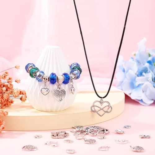 Vista 3 de Pandahall - 100 dijes de aleación de estilo tibetano, dijes de corazón de plata antigua, dijes de corazón dulce para manualidades, aretes, pulseras
