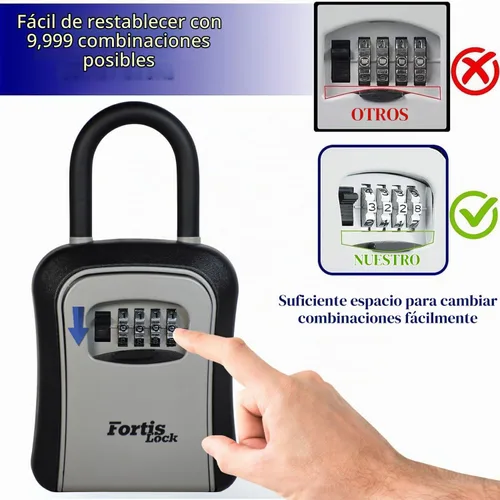Vista 4 de Caja para llaves con código, caja de seguridad portátil con grillete, cerradura de combinación de 4 dígitos, caja de bloqueo de llave resistente a