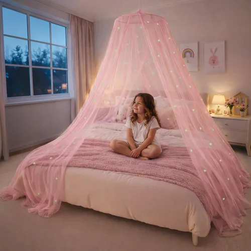 Vista 17 de Bollepo Dosel de Cama Amarillo para Niñas con Estrellas Brillantes - Dosel de Bebé Amarillo Princesa para Cama, Decoración de Habitación