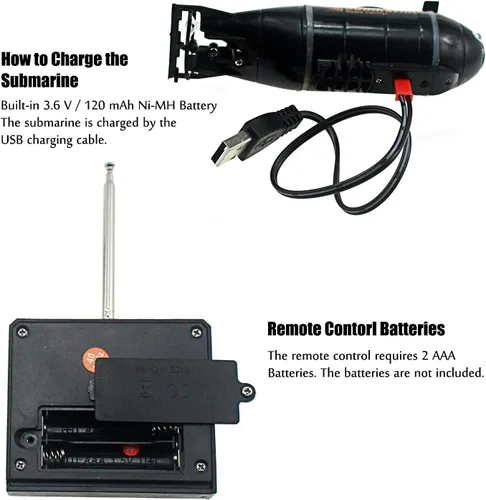 Vista 5 de Tipmant Mini control remoto nuclear submarino juguete RC barco eléctrico agua niños regalos de cumpleaños (negro)