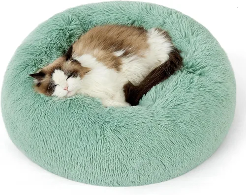 Vista 50 de Bedsure - Cama calmante para perros pequeños y medianos, lavable, con forma de dona, antideslizante, afelpada, esponjosa, pelo sintético, cama