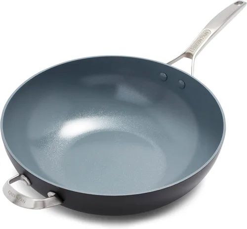 Vista 6 de GreenPan Paris Pro - Sartén antiadherente de cerámica anodizada saludable, de 11 pulgadas con 2 asas y tapa de acero inoxidable, sin PFAS, apta