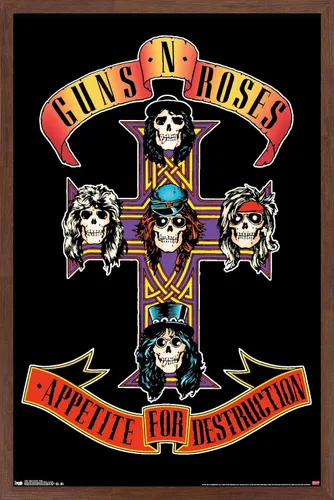 Vista 6 de Trends International Guns N' Roses - Póster de pared con cruz, 14.725 x 22.375 pulgadas, versión con marco de madera tipo granero Versión enmarcada