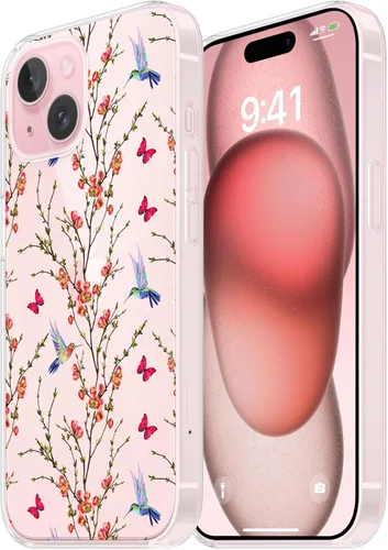 Funda transparente diseñada para iPhone 15, de poliuretano termoplástico suave, a prueba de golpes, transparente, para mujeres y niñas, diseño de