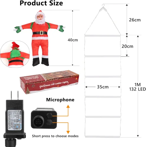 Vista 9 de Toodour - Luces de decoración navideña, 1 m de luces decorativas RGB inteligentes de Navidad con Santa Claus, luz de escalera controlada por