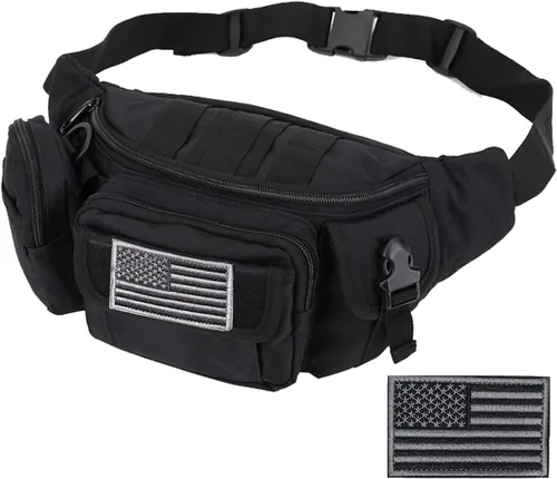 Vista 10 de Riñoneras tácticas, bolsa de cintura militar, bolsas de cinturón de cadera para senderismo, escalada, pesca, ciclismo, caza con parche de EE. UU, 1