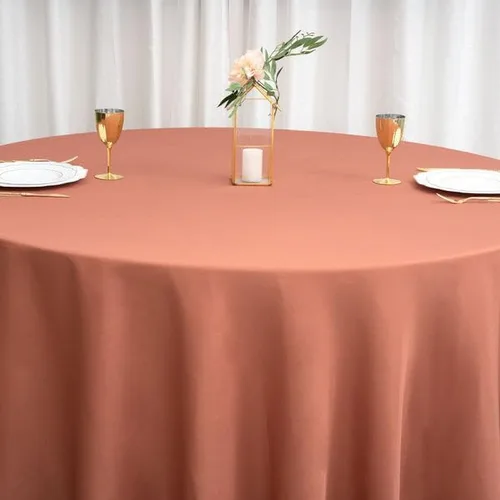 Vista 9 de Efavormart - Mantel redondo de poliéster de 120 pulgadas para bodas, fiestas, banquetes, restaurantes, terracota (naranja quemado)