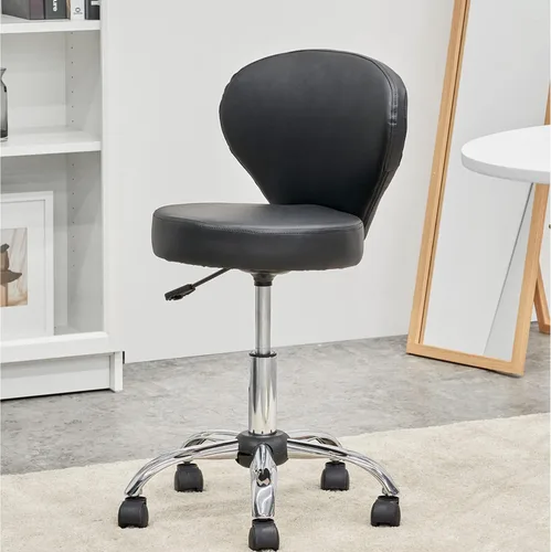 Vista 7 de KLASIKA Taburete giratorio ajustable con respaldo y ruedas, silla de escritorio de oficina multiusos, cojín de asiento grueso para el hogar, bar