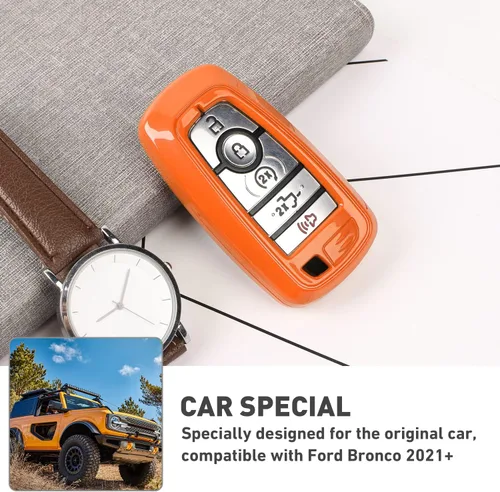 Vista 4 de para Ford Bronco/Sport Carcasa de Llavero, Funda Protectora de Llaves Compatible con Ford Bronco/Sport 2021 2022 2023 (ABS, Naranja)