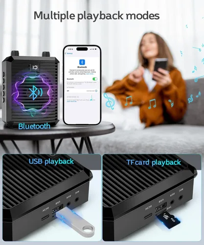 Vista 7 de SHIDU Amplificador de voz de 18 W con micrófono inalámbrico Lavalier, altavoz portátil con micrófono inalámbrico de 2.4 G, sistema PA personal