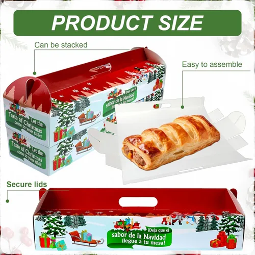Vista 3 de Cholemy 25 Piezas Cajas de Pan de Jamón de Navidad Contenedores 18" x 4.75" x 3" Cajas de Panadería de Cartón para Hornear Bolsas para Pan Casero