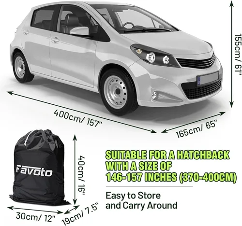 Vista 8 de Favoto Cubierta para auto hatchback impermeable de 6 capas para todo tipo de clima, resistente, para automóviles, cubierta exterior completa