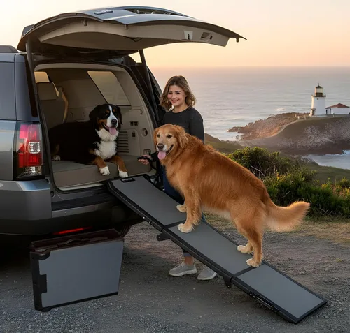 Vista 14 de Rampa Pet Gear de 3 partes de 71 in, Rampa para perro extra amplia de 200 lb, Negro/Gris (Black/Gray, not carpeted)