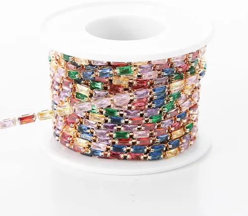Vista 48 de 1 yarda de cadena estrecha de diamantes de imitación de zircón de cristal, adorno rectangular de cuentas para costura, manualidades, decoración