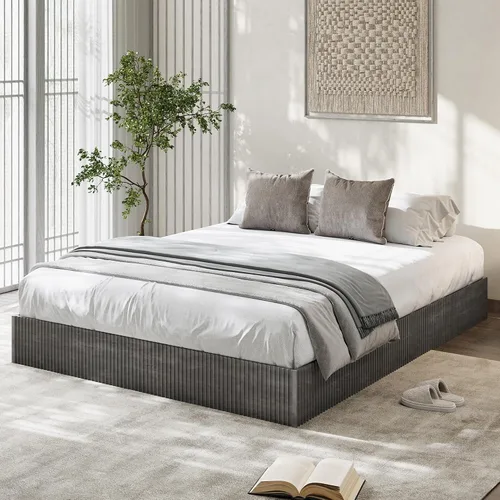Vista 21 de Garvee Marco de cama individual, cama de plataforma de madera con diseño estriado Base de cama de perfil bajo, base de cama minimalista sin ruido